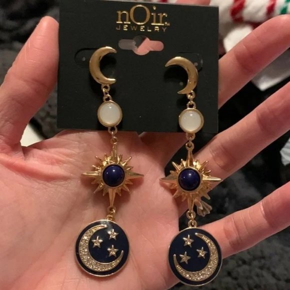 Noir Jewelry Jewelry - NOIR JEWELRY SPACE AGE RETRO MOON & STAR GOLD DANGLE EARRINGS**NEW!